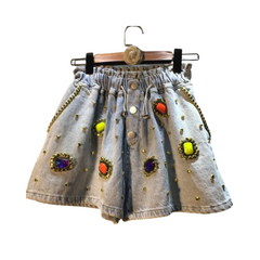 Embellished High Waist Wide Leg Cowboy Shorts