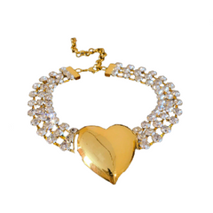 Multi-Layer Large Heart Crystal Inlaid Exaggerated Choker Necklace