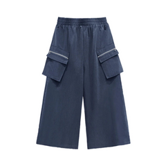 Detachable Pocket Elastic-Waisted Wide Leg Pants