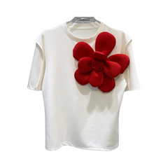 3D Flower Solid Short Sleeve T-Shirt