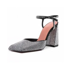 Rhinestone Chunky Heel Square Toe Sandals