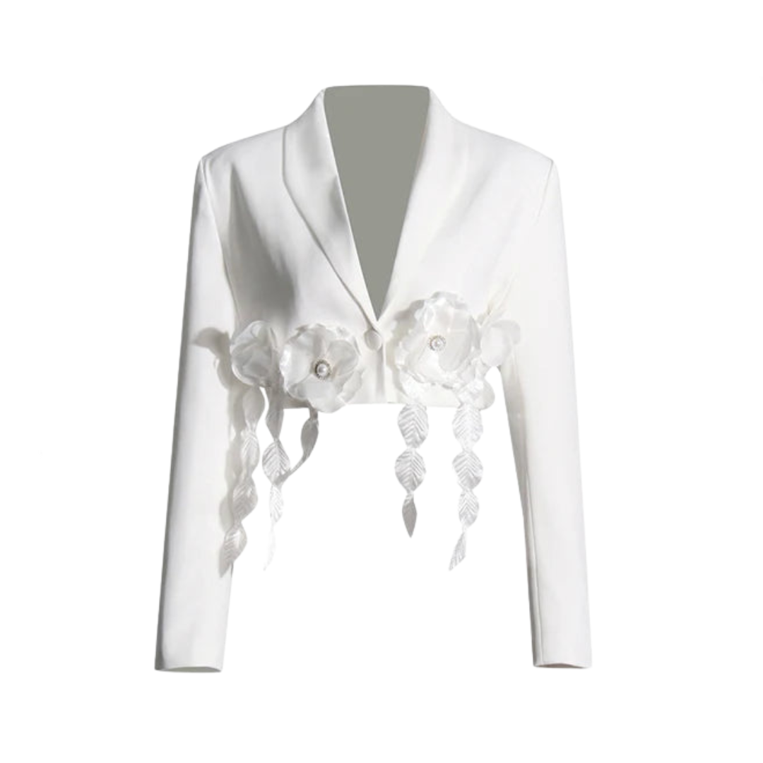 V-Neck 3D Flower Splicing Short Blazer