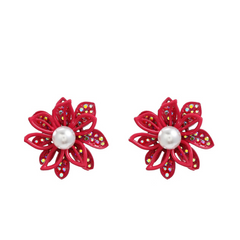 Diamond Inlaid Floral Alloy Earrings