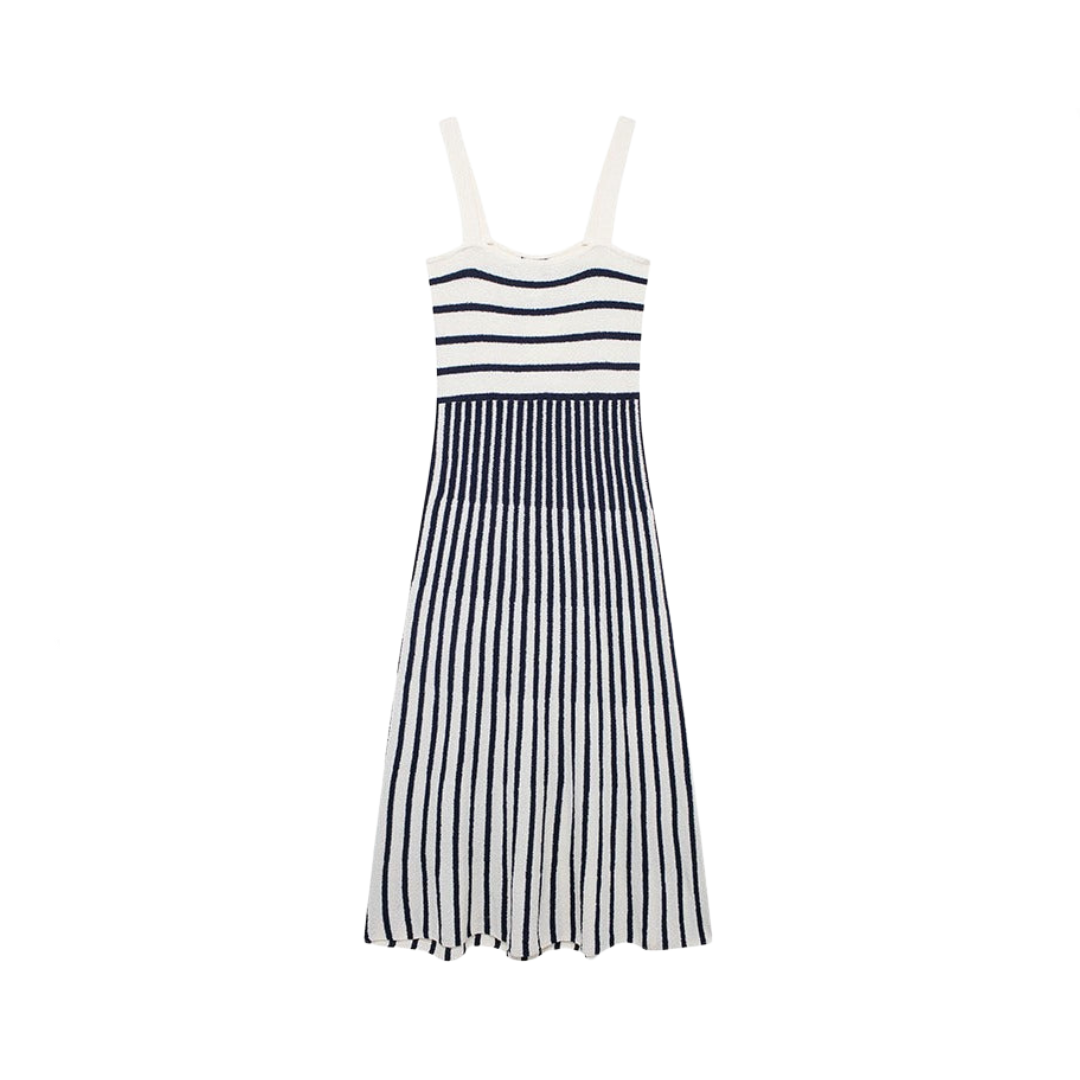 Striped Sleeveless Knitted A-Line Dress