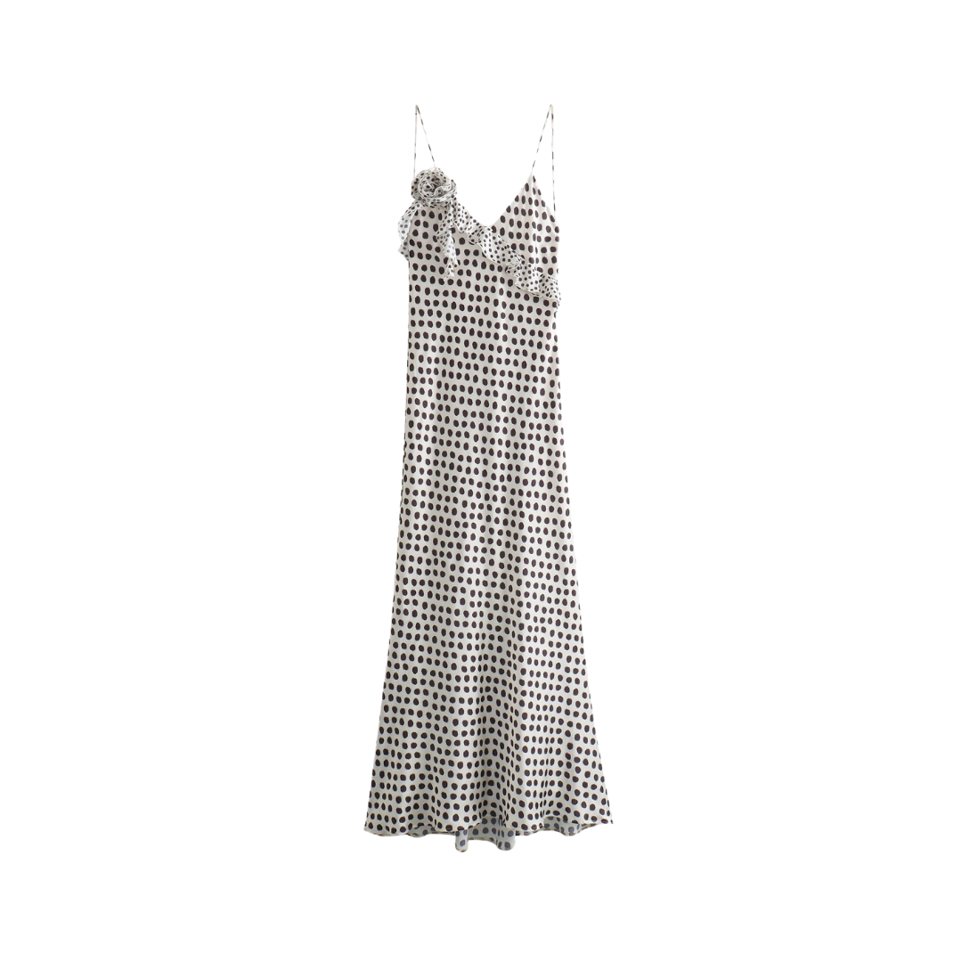 Printed 3D Flower Mid Length Dress
