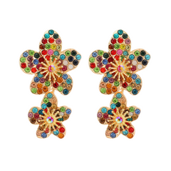 Double Flower Diamond Retro Earrings