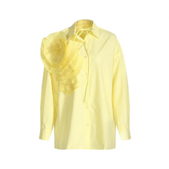 3D Pleated Flower Long Sleeved Blouse