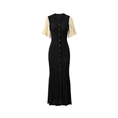 Color Block Short Sleeve Button-Up Long Dress