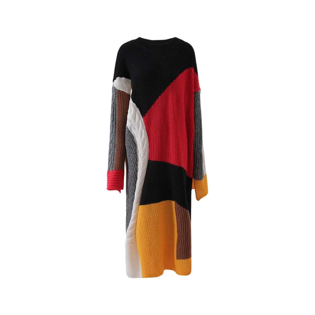 Color Block Splicing Knitted Dress