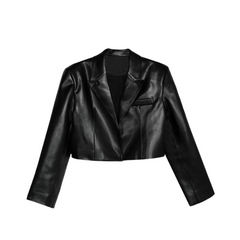 Black High-Waisted Cropped Leather Jacket