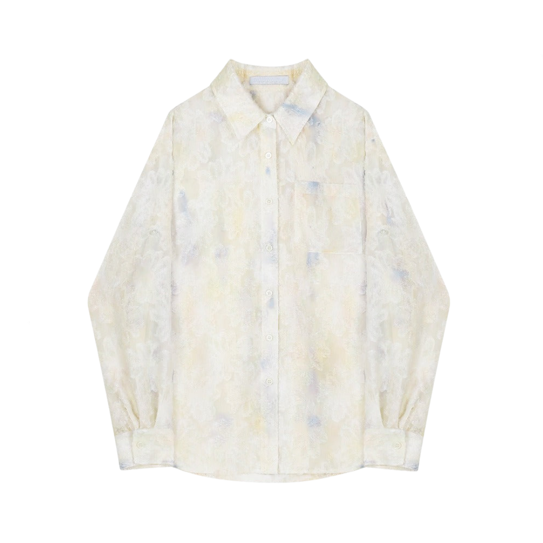 Jacquard Long Sleeve Loose Printed Shirt