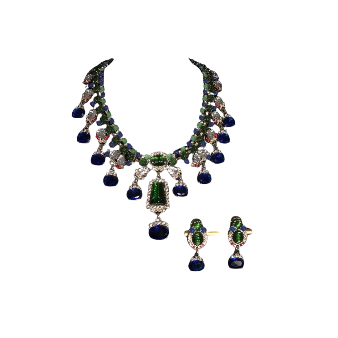 Pre Order:  Blue Rhinestone Necklace and Earrings Set