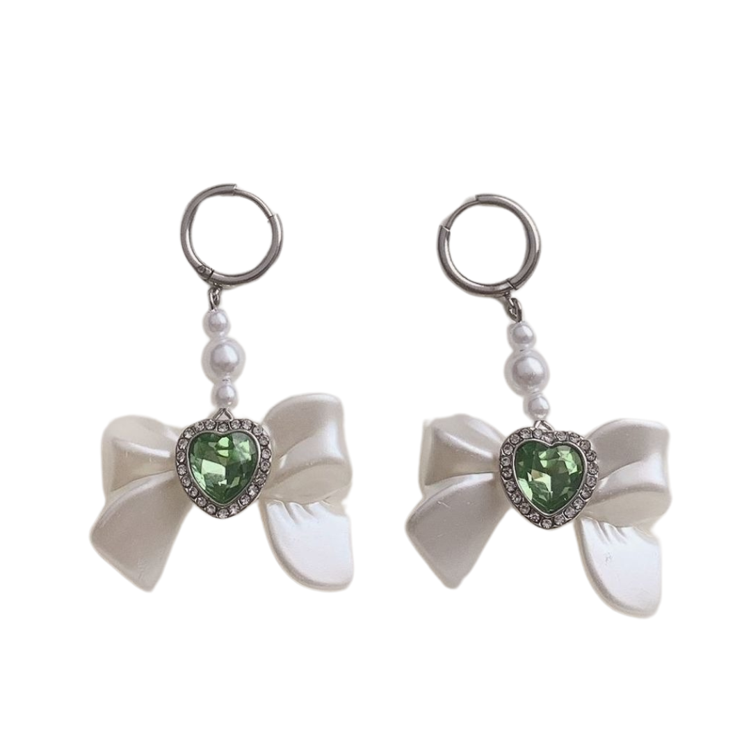 White Bow Hoop Earrings