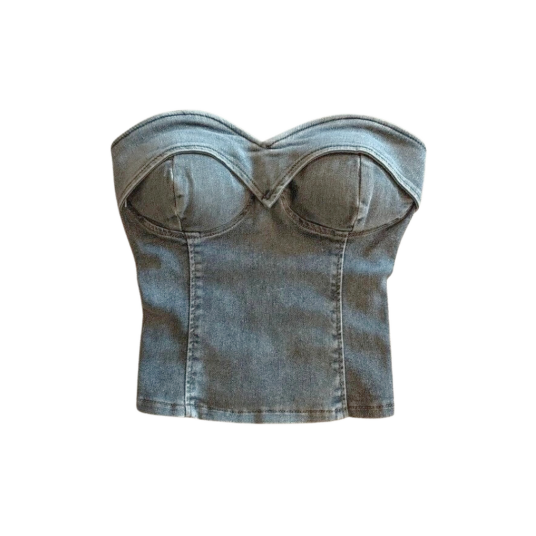 Strapless Cropped Denim Tube Top