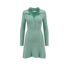 Green Long Sleeve Lapel Knit Dress