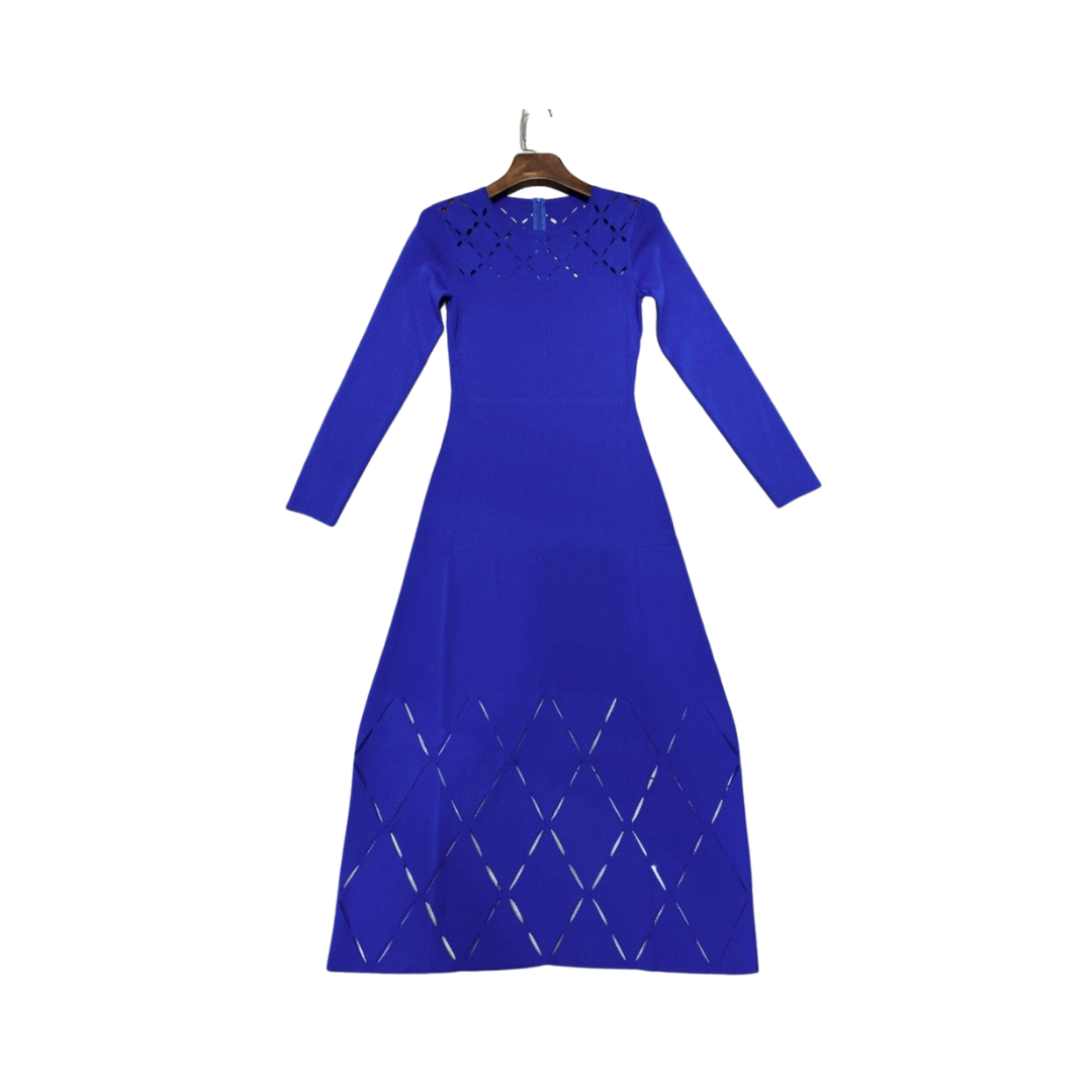 Solid Diamond Hollow Knitted Midi Dress