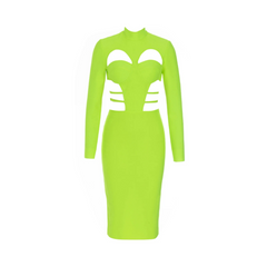 Green Hollow-Out Slim-Fit Midi Dress