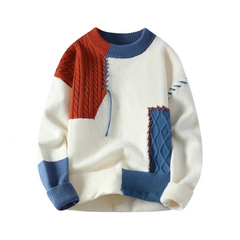 Color Block Round Neck Casual Knitted Sweater