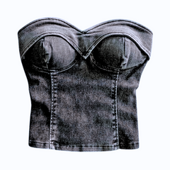 Strapless Cropped Denim Tube Top