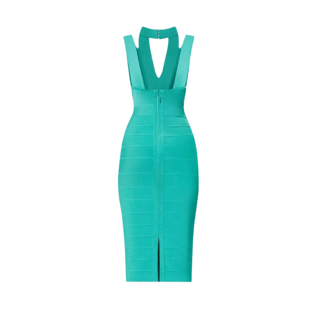 Elegant V-neck Open Back Midi Bandage Dress