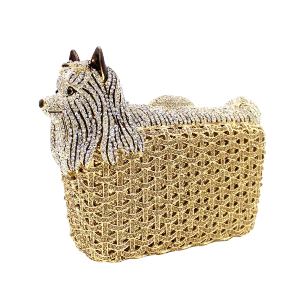 Puppy Hollow Metal Diamond Inlaid Handbag