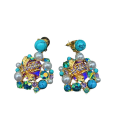 Vintage Ornament Colorful Glass Bee Flower Earrings