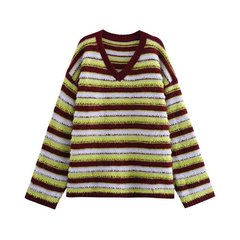 Retro Contrasting Striped Knit Sweater