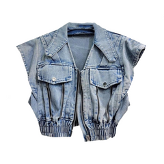 Retro Blue Washed Denim Vest