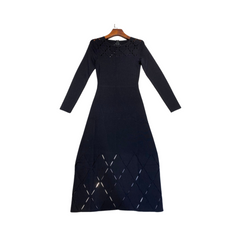 Solid Diamond Hollow Knitted Midi Dress