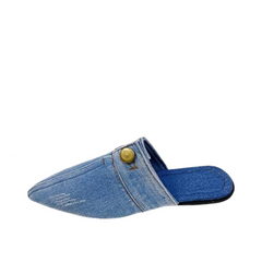 Denim Pointed Toe Flat Mules
