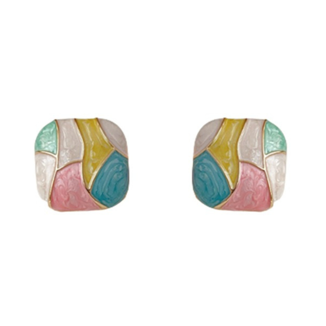 Colorful Oil Dripping Square Alloy Earrings