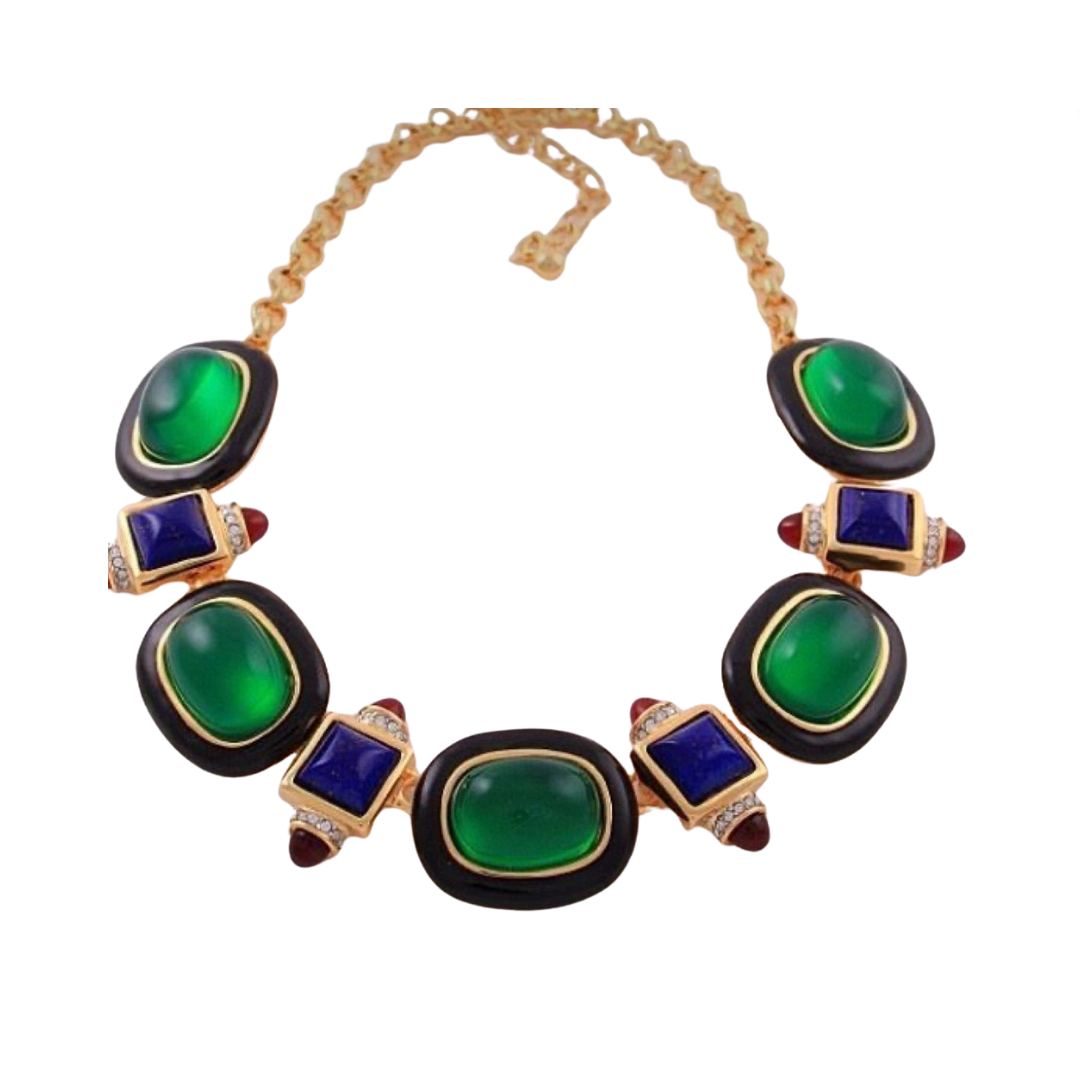 Medieval Retro Emerald Glass Exaggerated Necklace