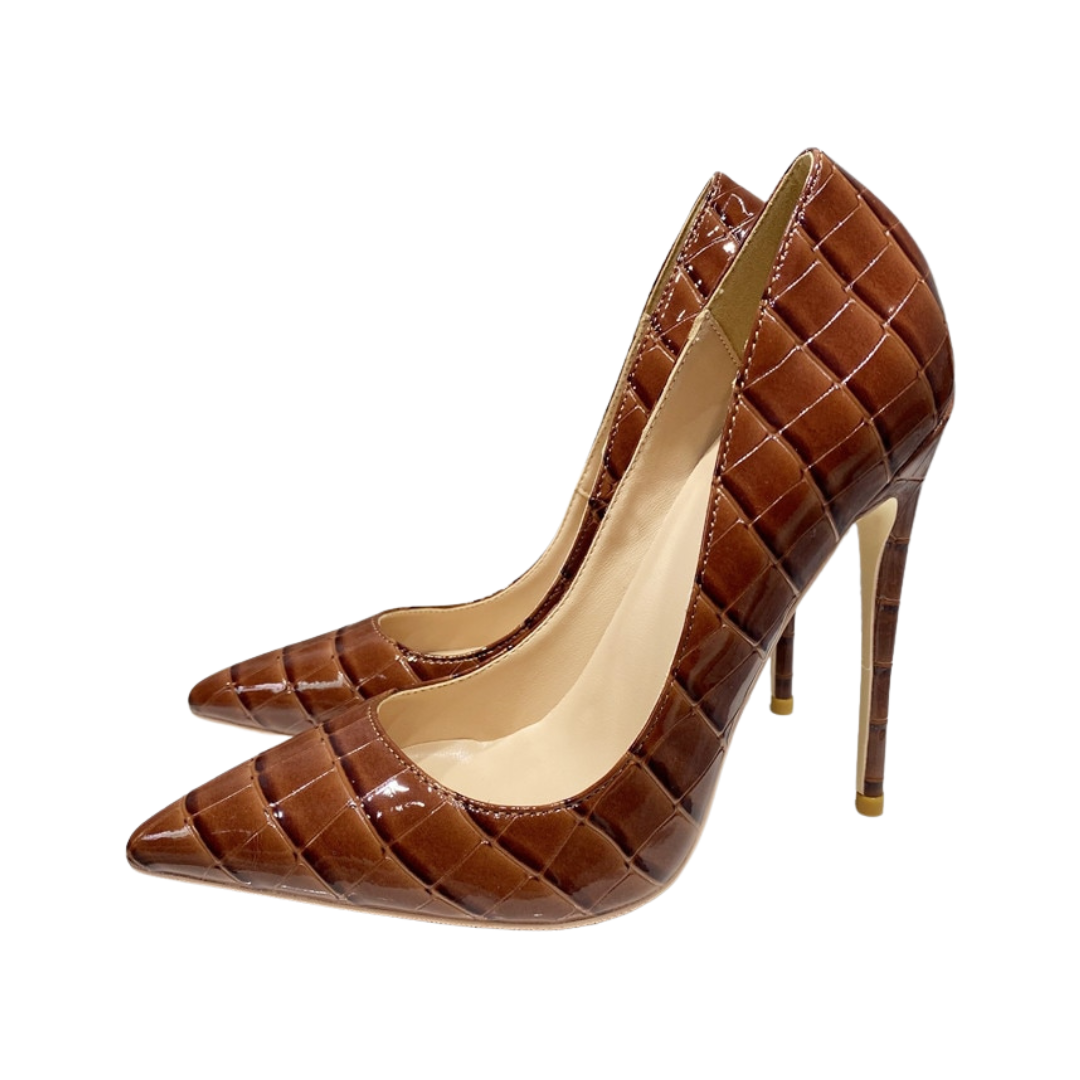 Coffee Croc Skin Pumps