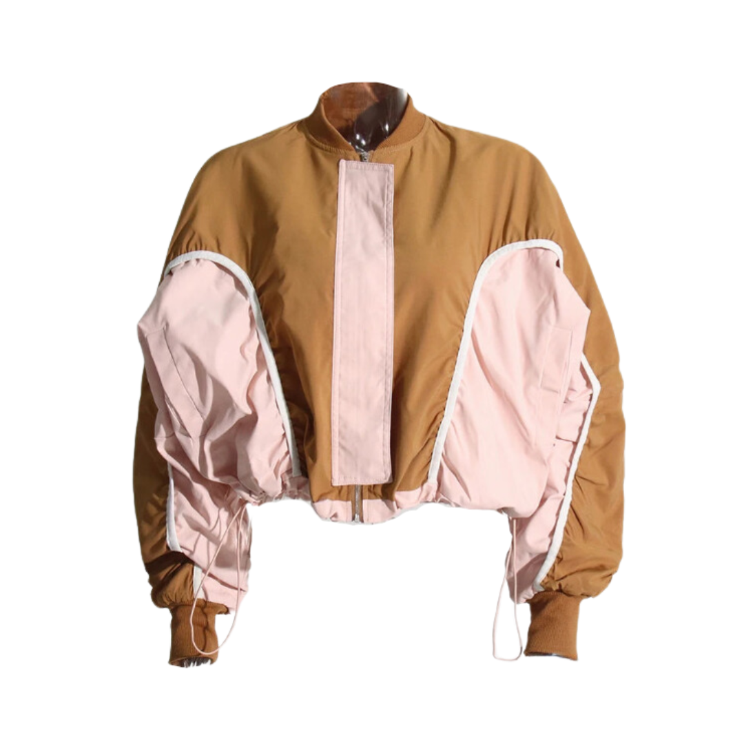 Contrast Drawstring Oversized Bomber Jacket