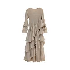 Solid Ruffle Pleated Elastic Dress