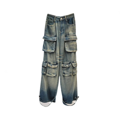 Multi Pocket Wide Leg Cargo Jeans