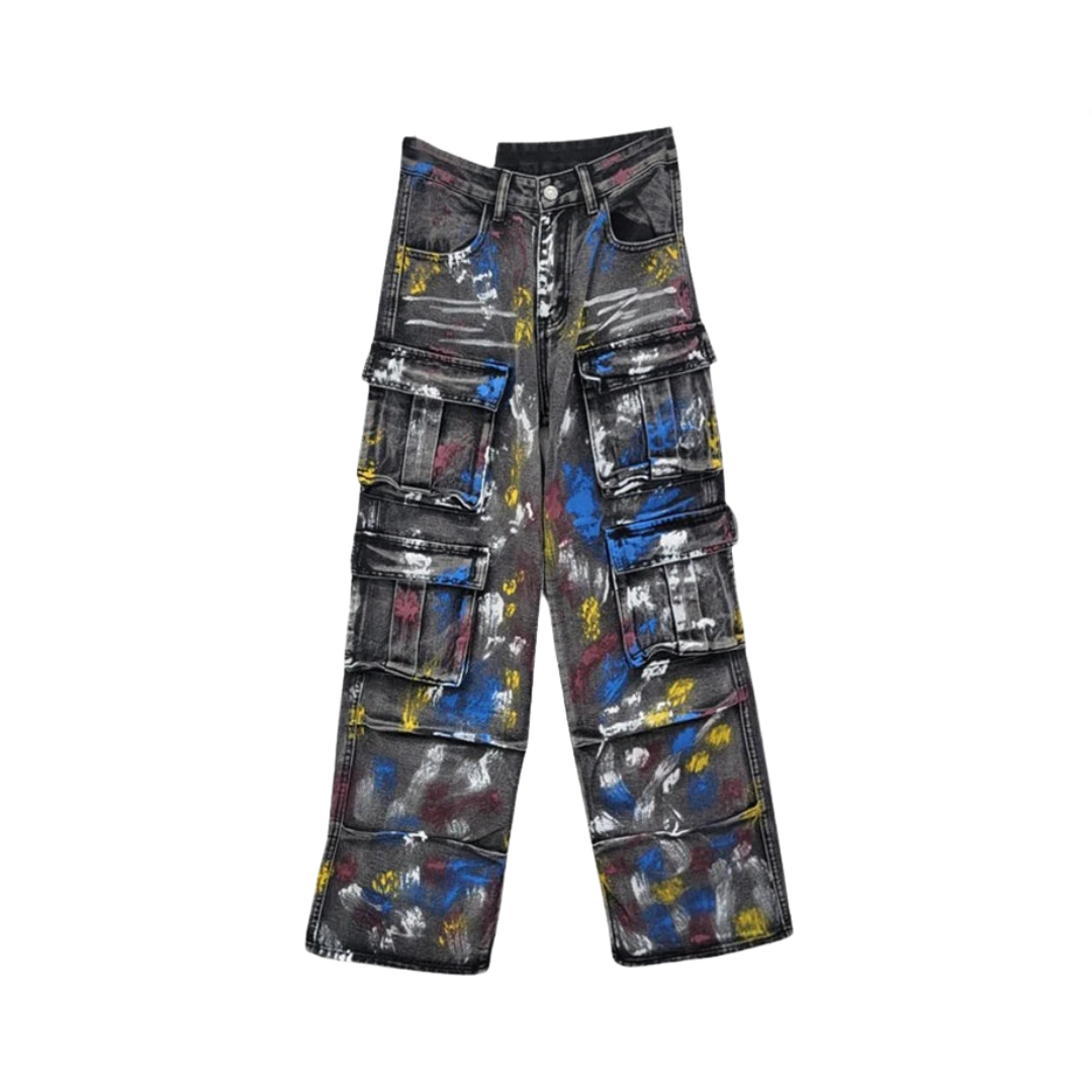 Spray Painted Graffiti Multi Pocket Cargo Jeans