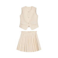 Button Down Vest + Pleated Tennis Skirt Set