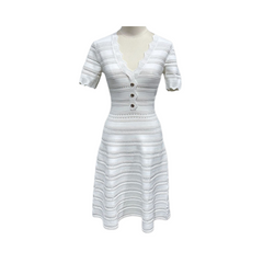 Hollow V-neck A-Line Knitted Mid-Length Dress