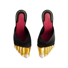 Gold Toes Stiletto Lambskin Mules