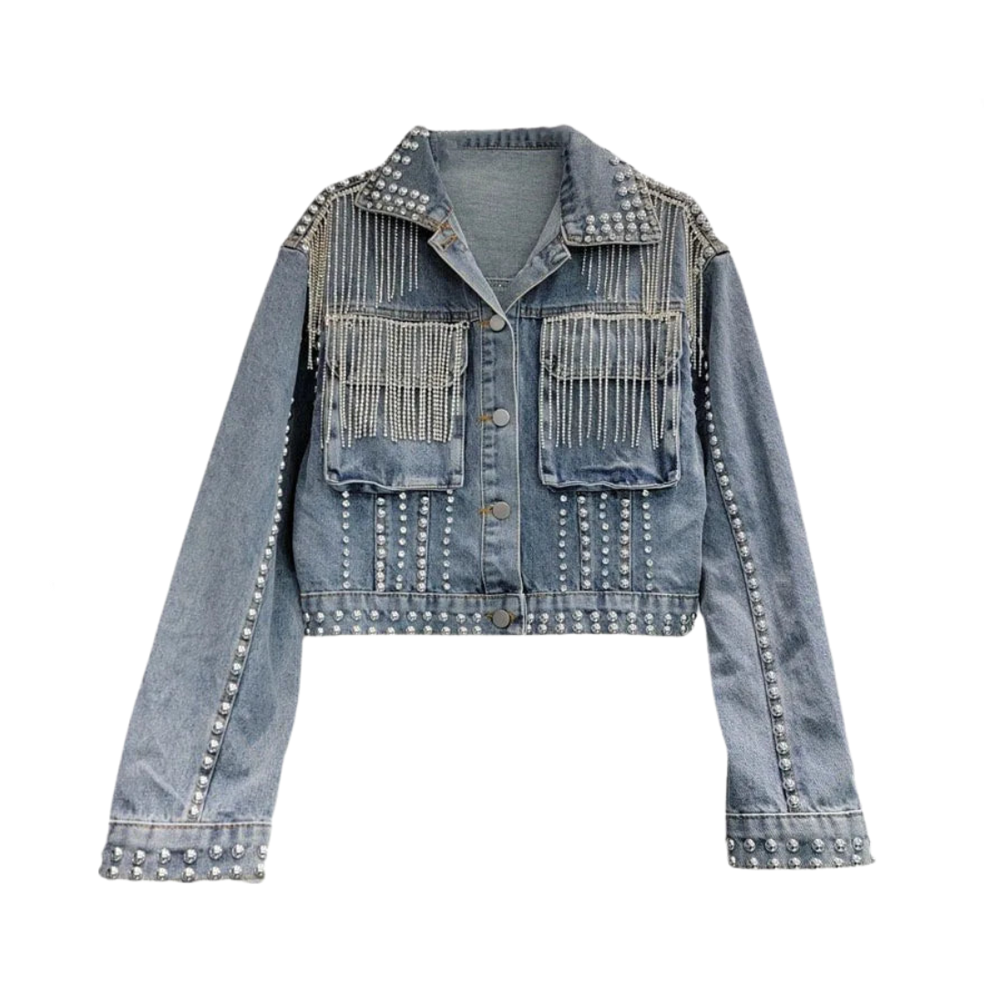 Rivet Diamond Tassel Denim Jacket