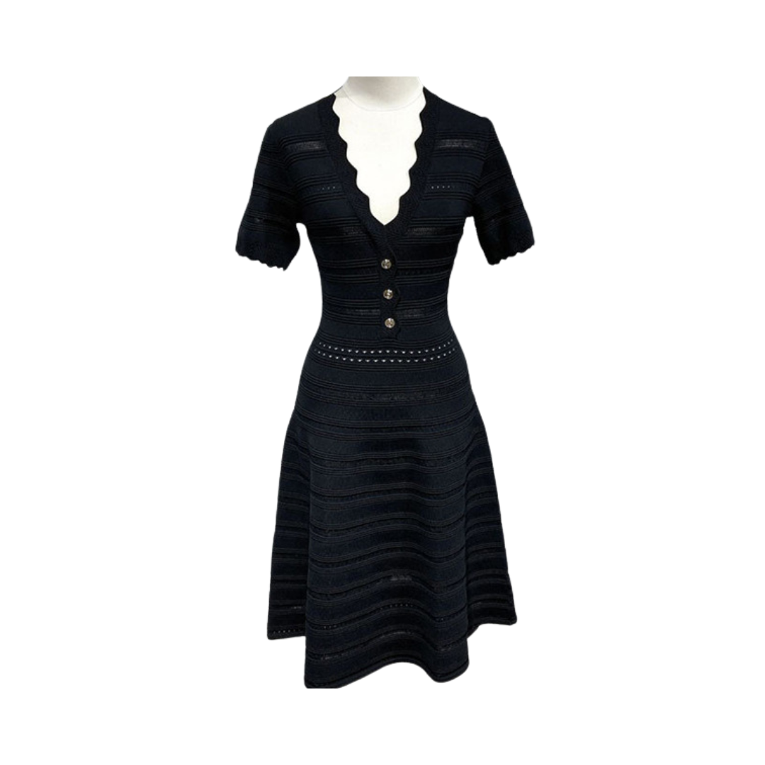 Hollow V-neck A-Line Knitted Mid-Length Dress