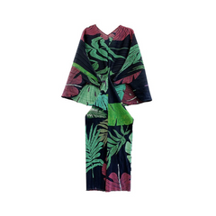 Printed Pullover Pleated Bat Sleeve Dress