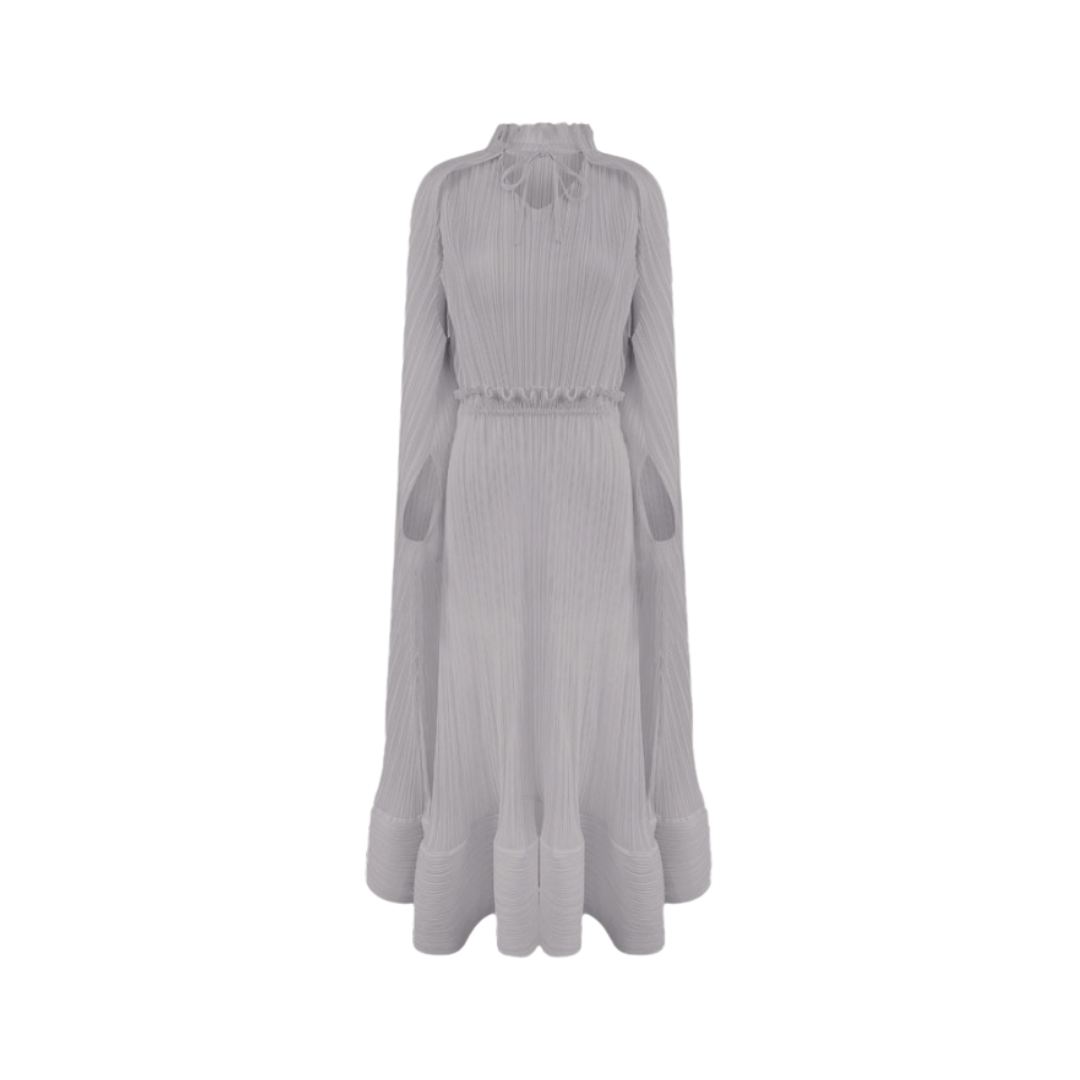 Cloak Sleeves Pleated Long Dress