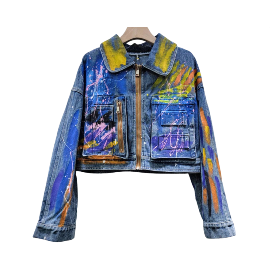 Hand Drawn Graffiti Denim Loose Short Jacket