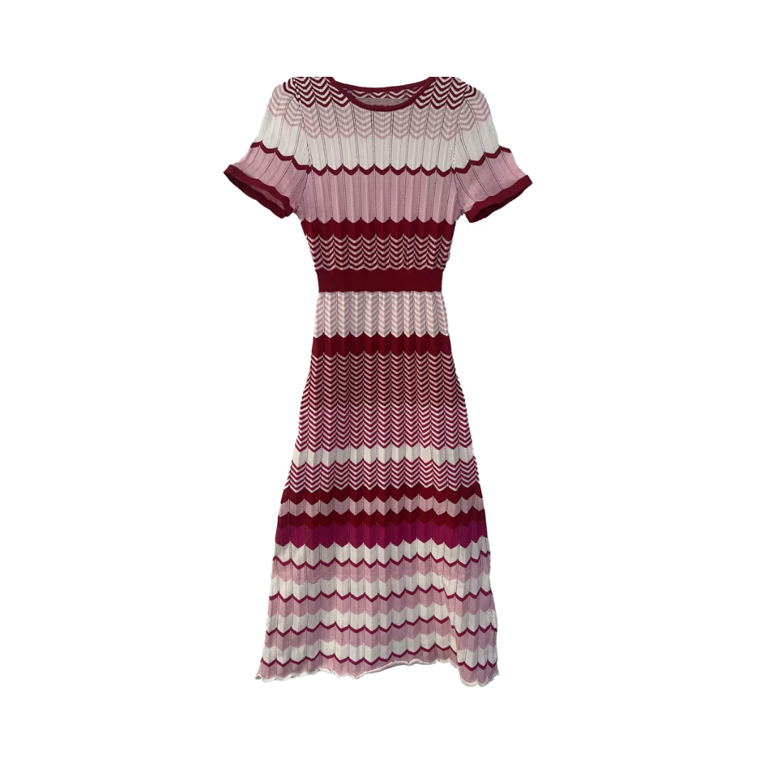 Striped Knit A-Line Long Dress