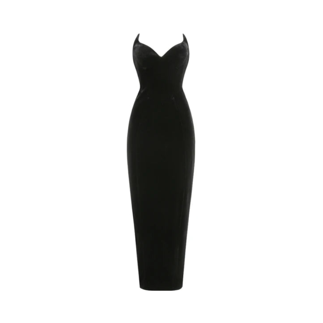 Solid Velvet Strapless Split Maxi Dress