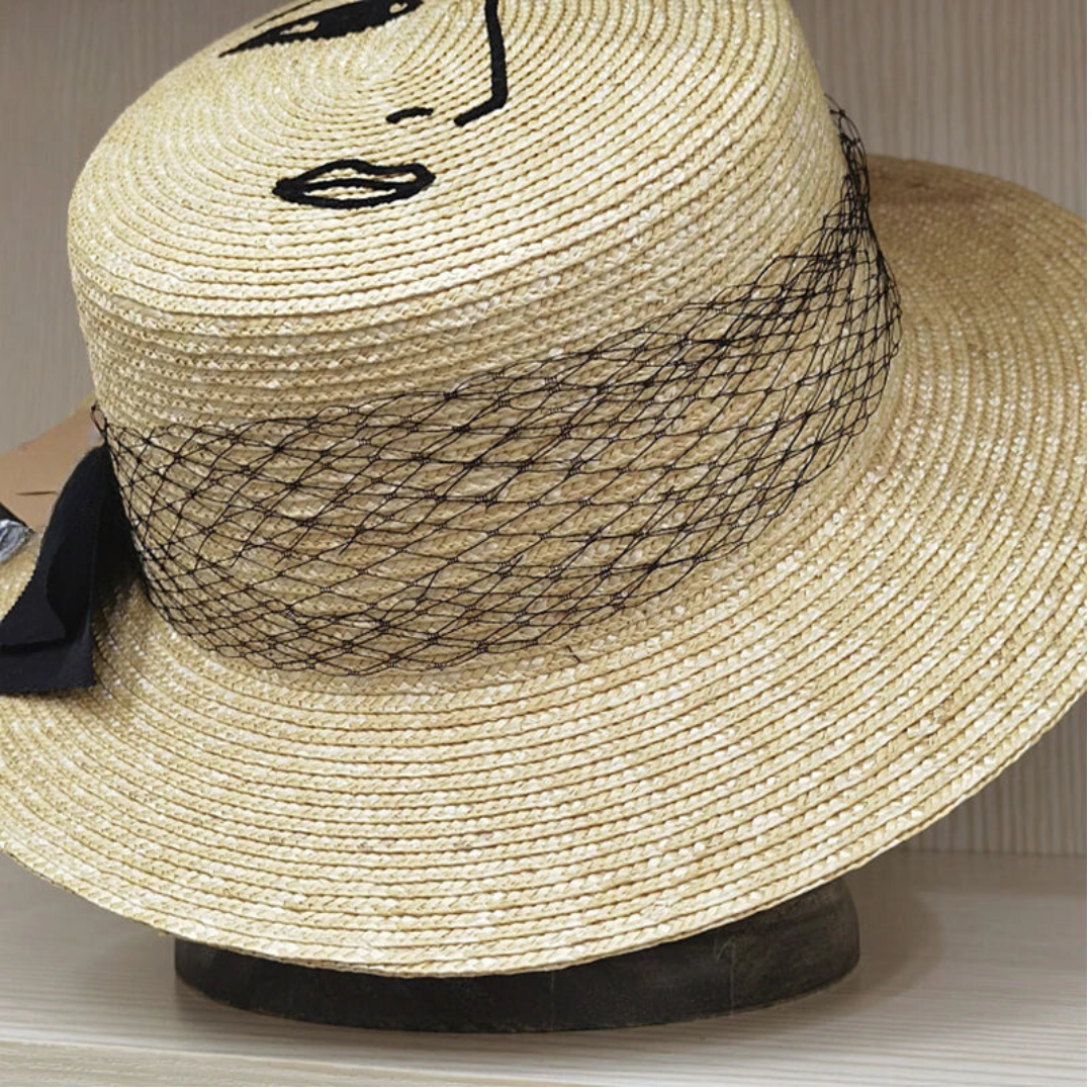 Vintage Lace Bow Wide Brim Straw Hat