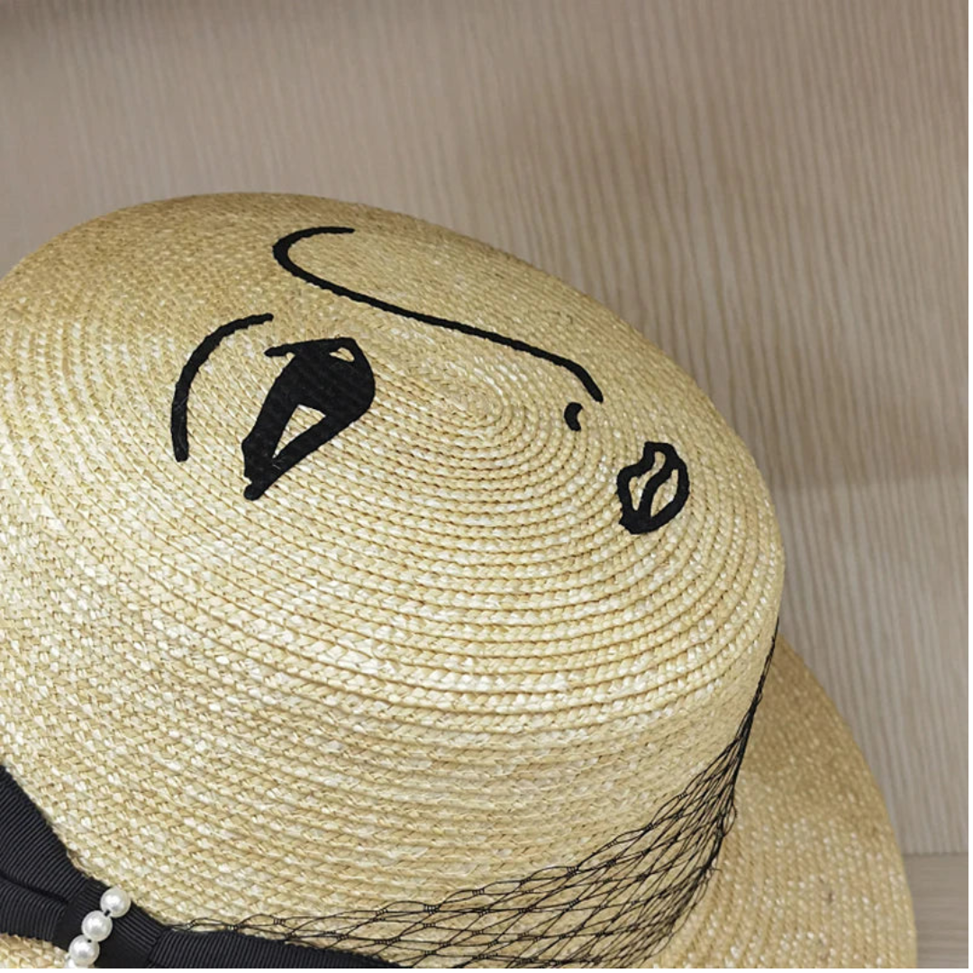 Vintage Lace Bow Wide Brim Straw Hat