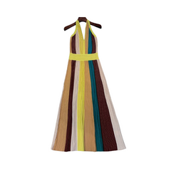 Multicolor Hanging Neck Pleated Dress